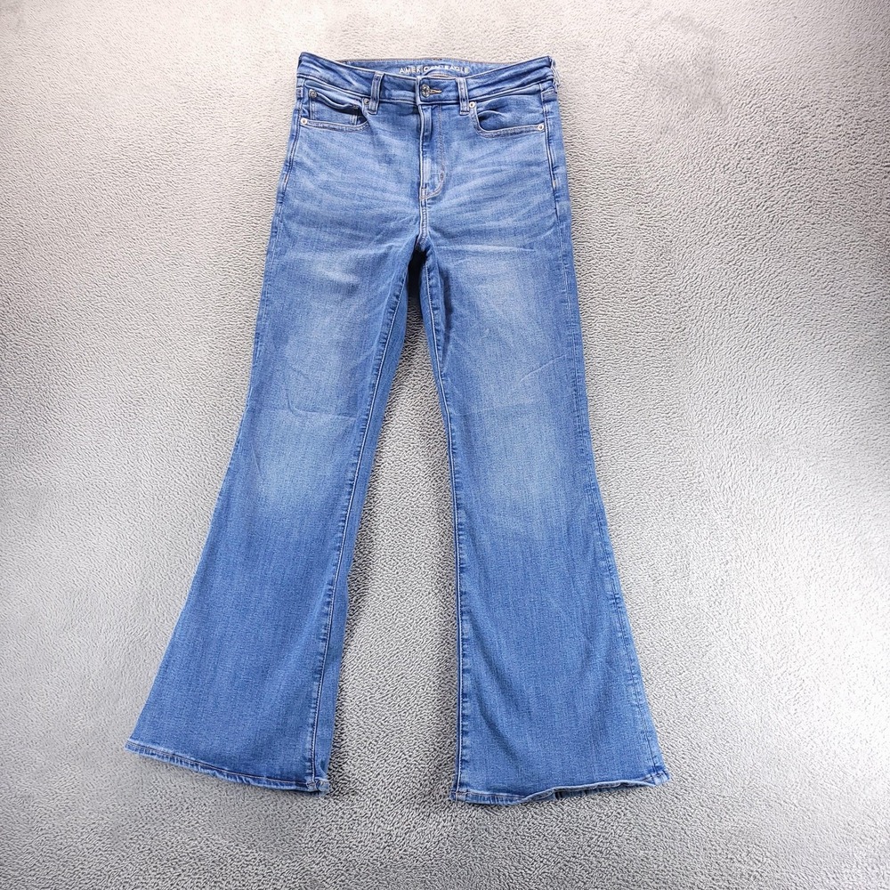 American Eagle Jeans Womens 10 Blue Super Hi Rise Flare Next Level Stretch Denim